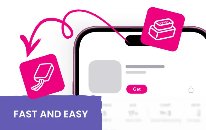 Smartphone screen with icons showing easy, fast connection for a payment or transit system.