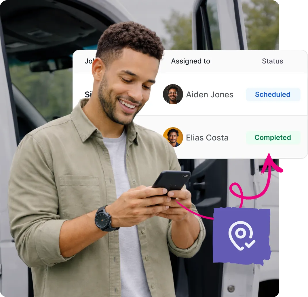 Van tracking feature showing live GPS location and vehicle activity overview