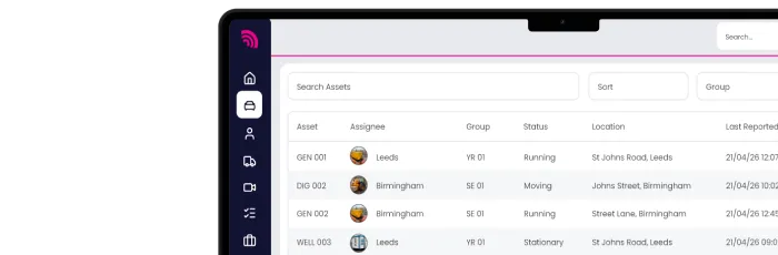RAM Tracking vehicle tracking app navigation menu