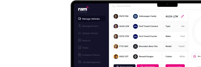 RAM Assist driver app navigation menu