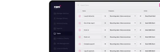 RAM Tracking job management app navigation menu
