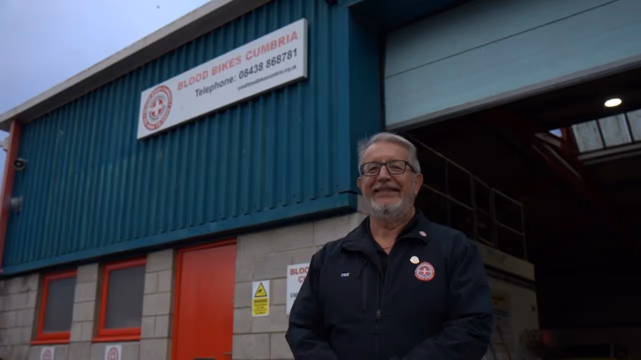 Man stood outside bloodbikes hq