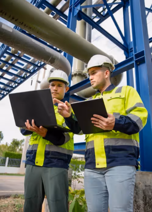 Construction workers using tablets