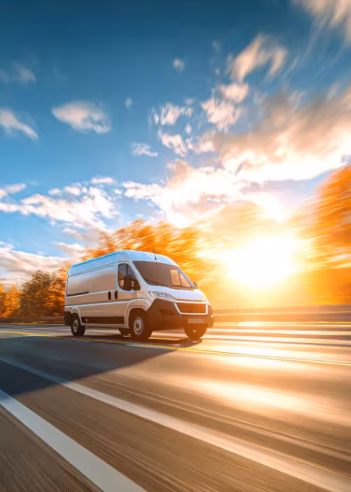 Van speeding down road