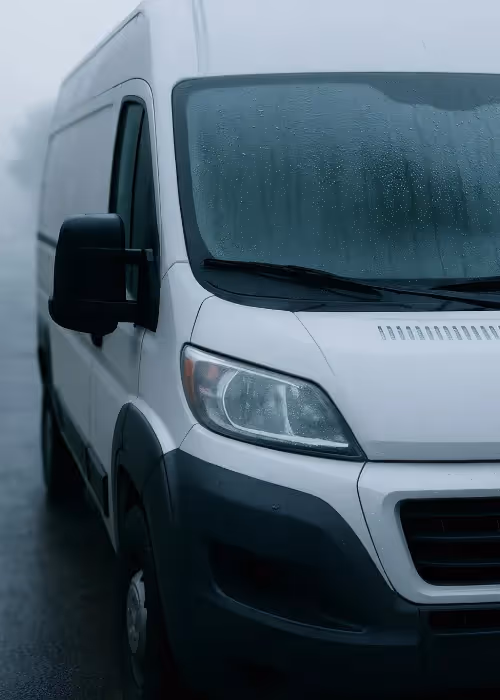 van with rain
