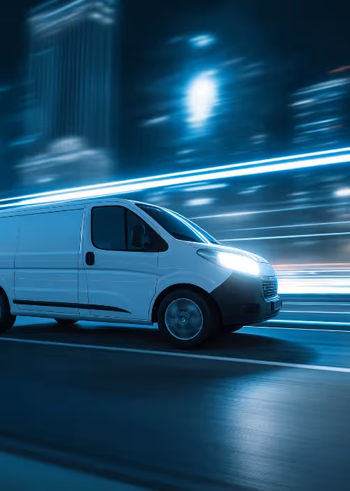 White van speeding towards the city