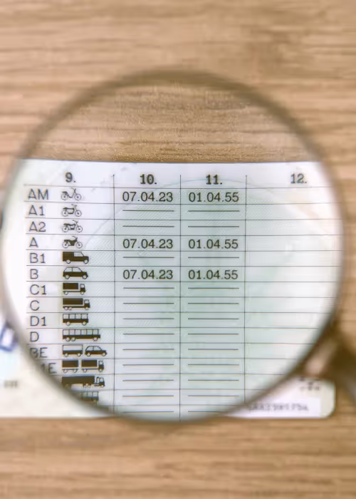 driving Licence through magnifying glass