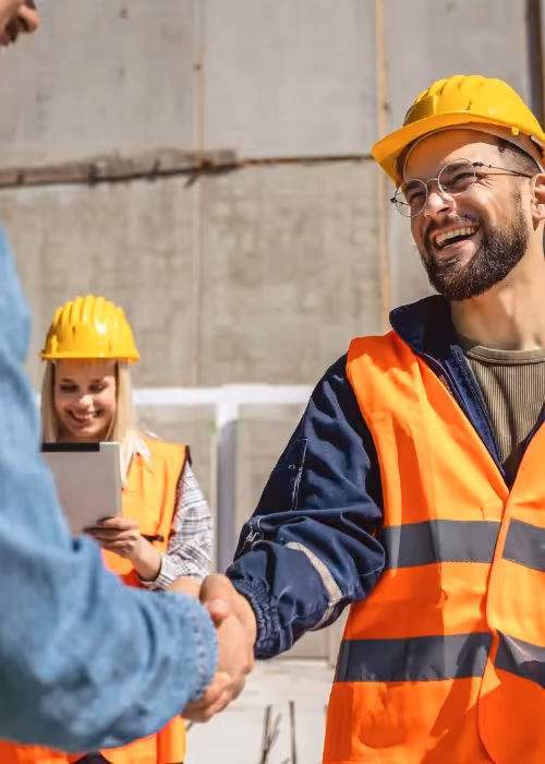 Construction workers looking happy
