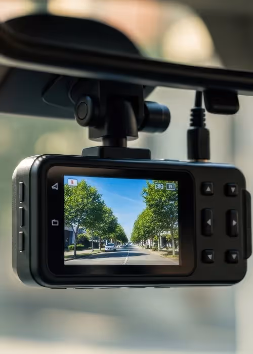 Dash cam inside a vehicle