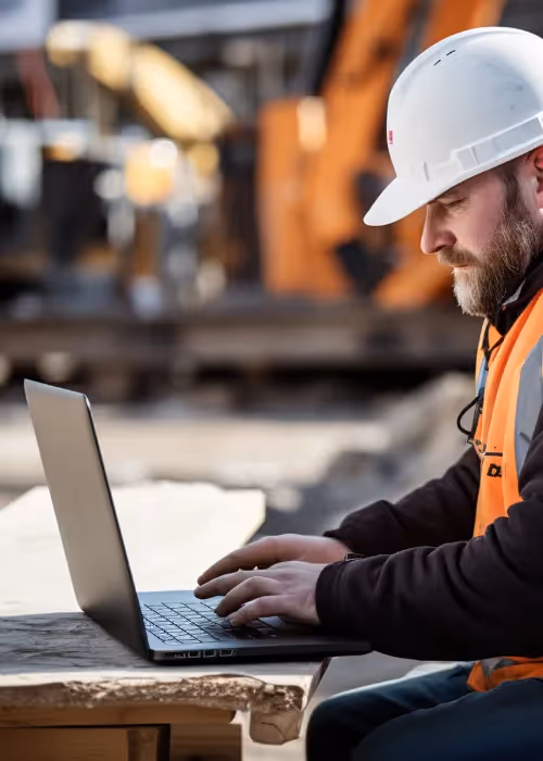construction guy on laptop