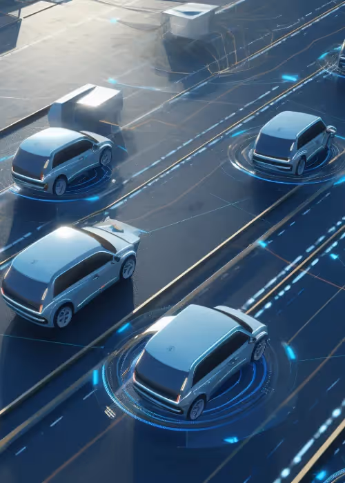 cars on road with telematics symbols around them