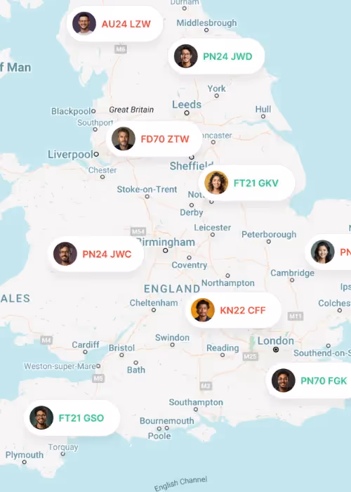 map of different vehicles in different postcodes across uk