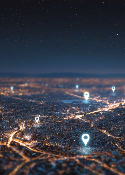 location tags over city