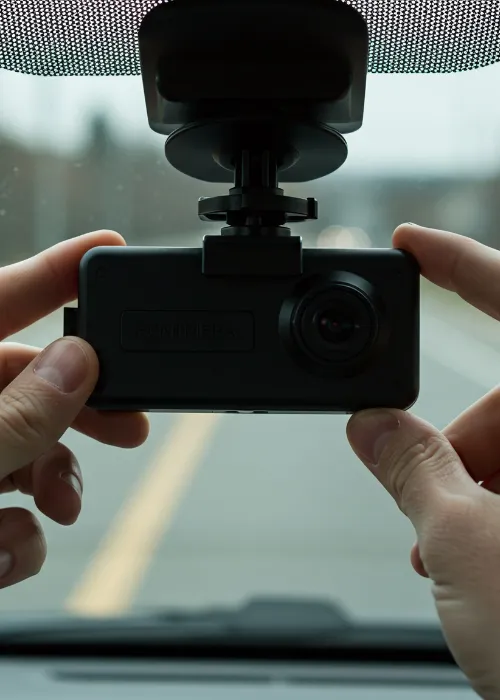 Person adjusting their dash cam