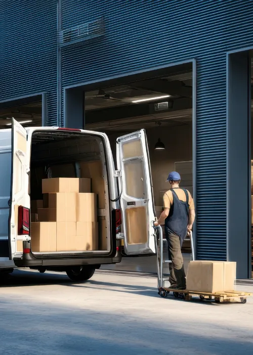 Van being loaded with boxes