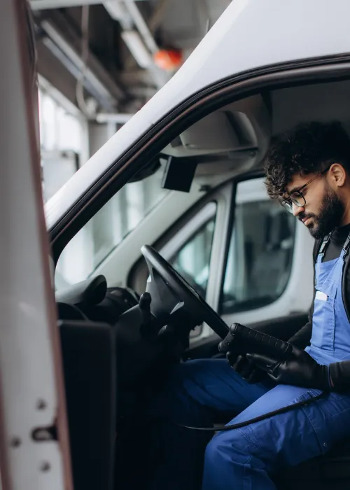 Man sat inside van