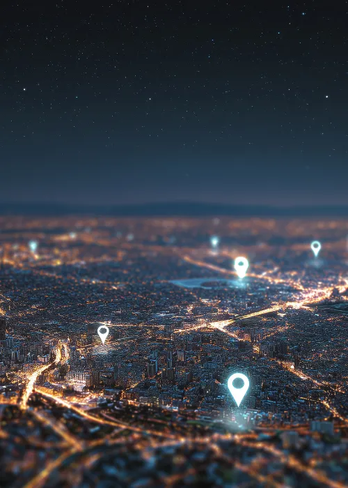 location tags over city