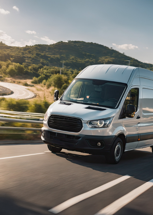 Van driving along road