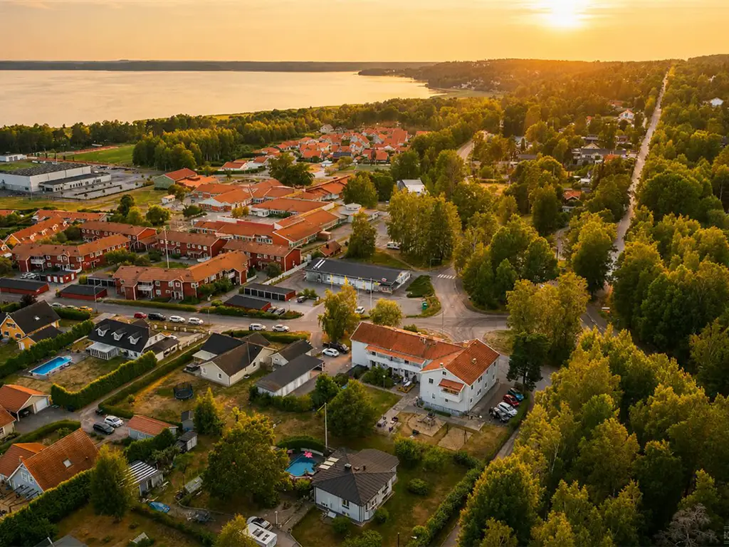 Bild över landskap med fastigheter.