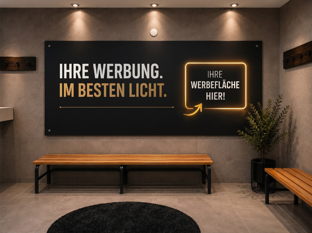 Werbung in den Umkleidekabinen der Sporthalle Darmstadt