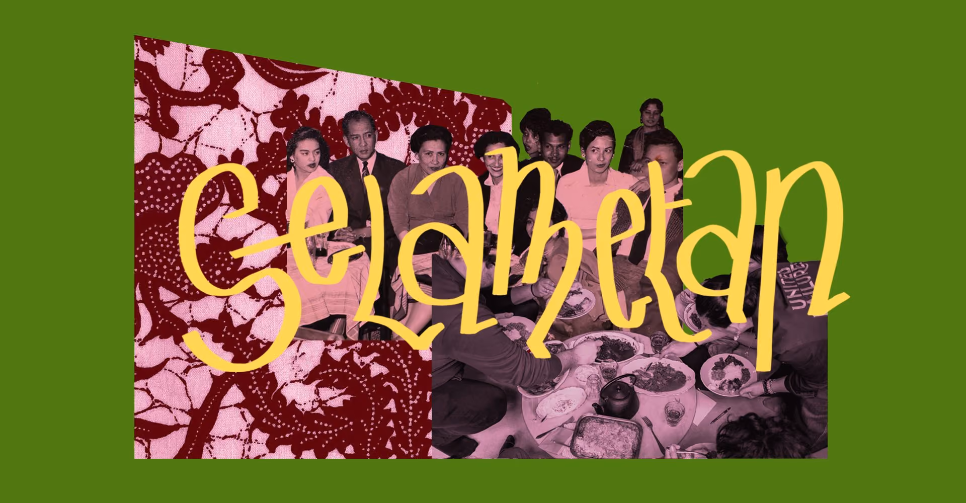 Banner Culinary Roots Selametan met een archieffoto van een familie aan tafel
