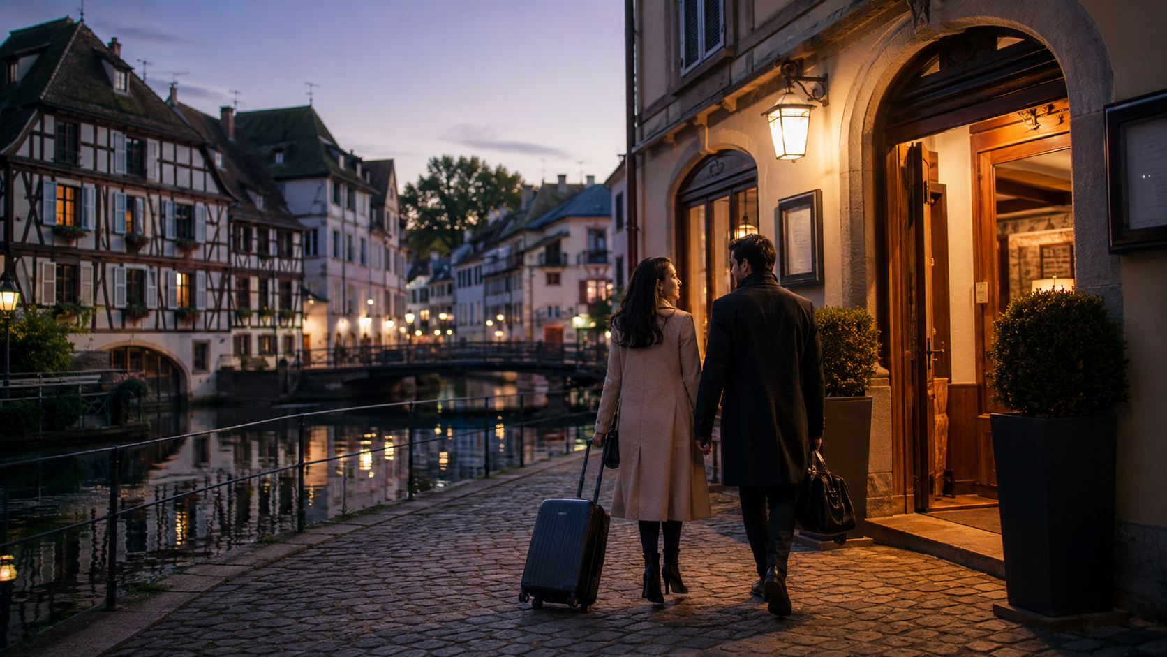 Couple arrivant au Regent Petite France à Strasbourg