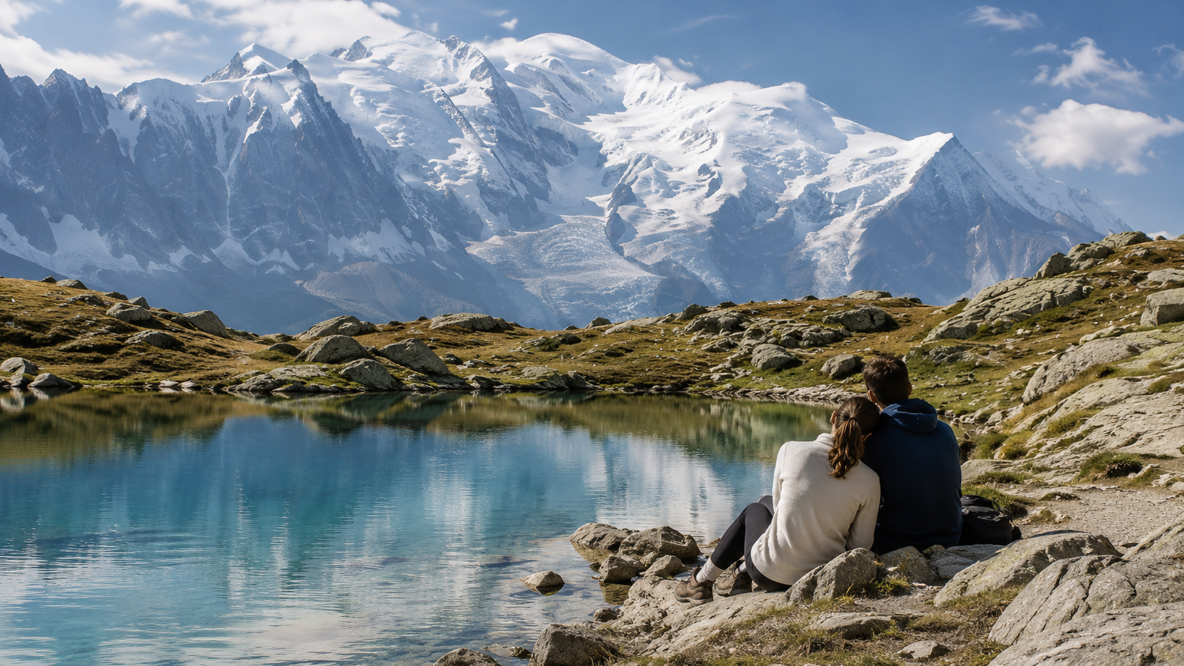 Lac Bleu près du Plan de l'Aiguille avec vue sur les sommets de Chamonix