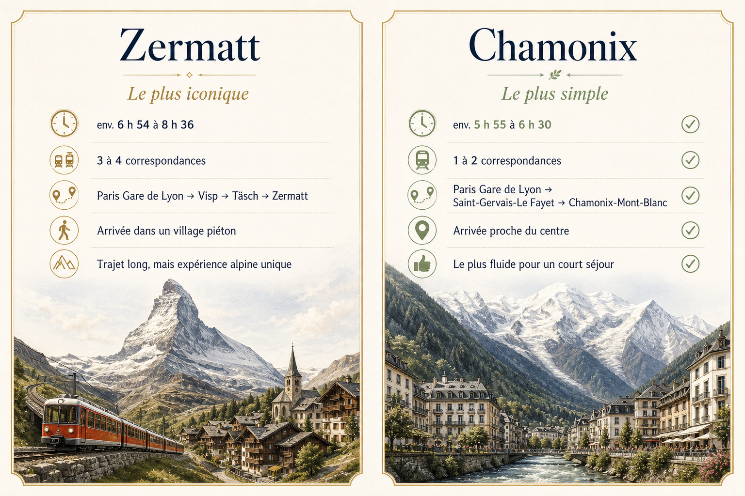 Carte comparative des trajets en train depuis Paris