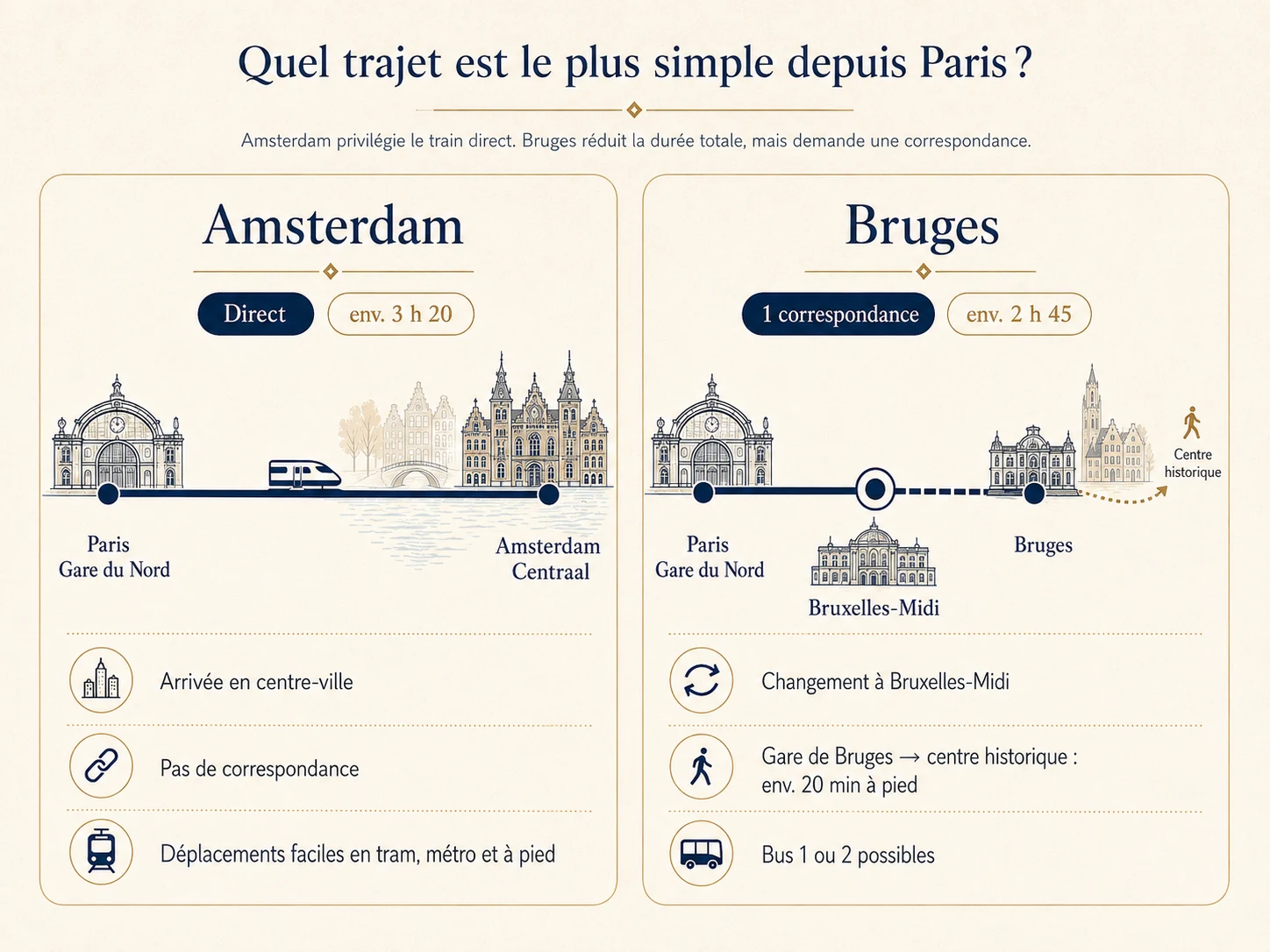 Carte comparative des trajets en train depuis Paris