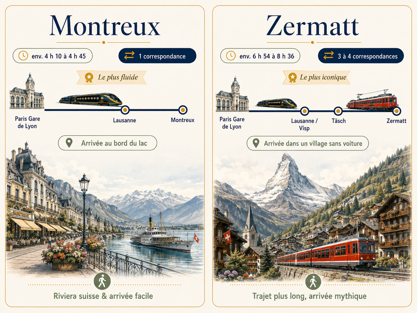 Carte comparative des trajets en train depuis Paris