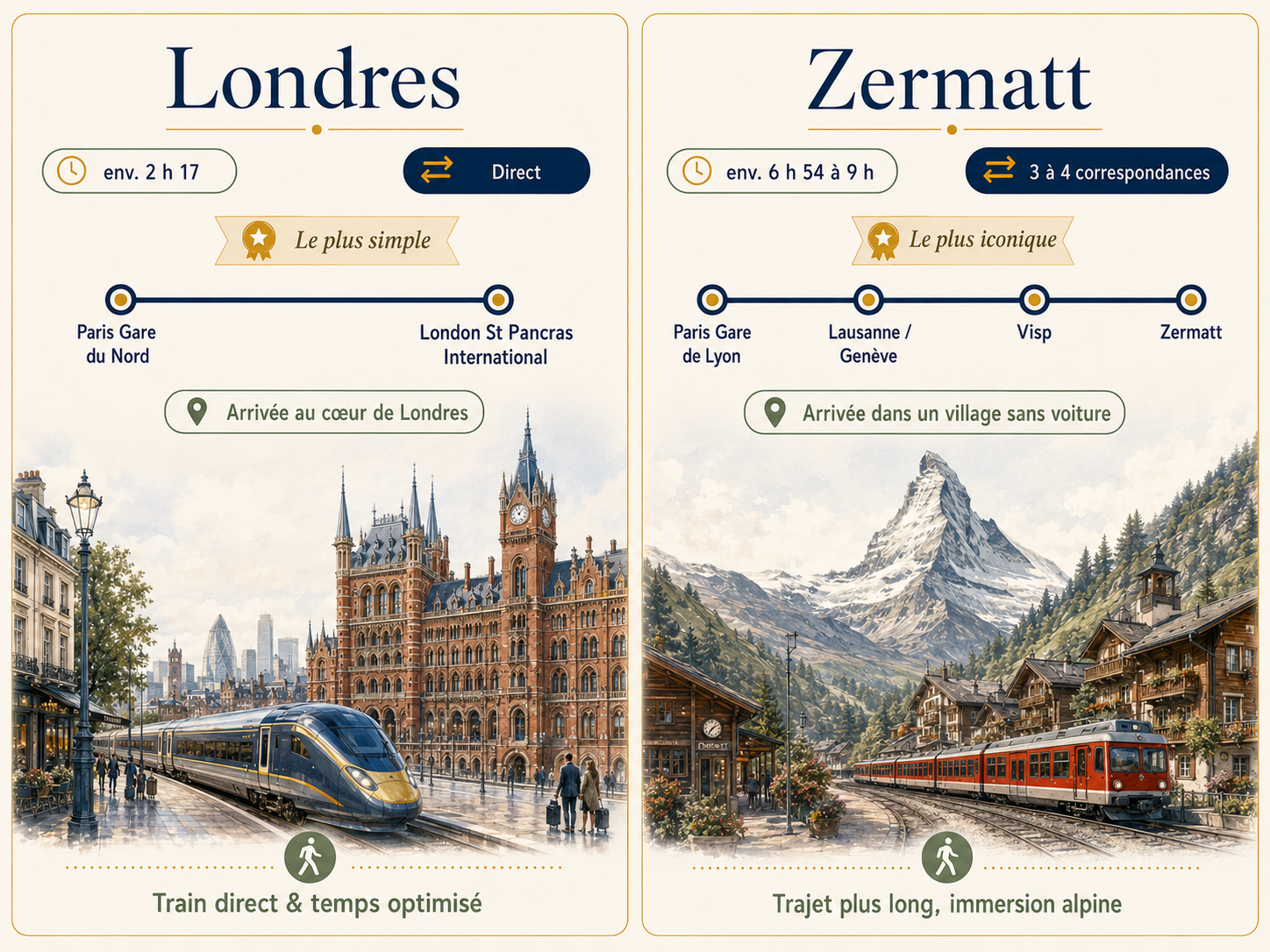Carte comparative des trajets en train depuis Paris