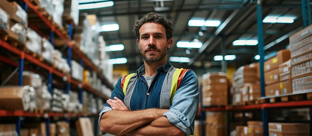 Worker in hi-vis in a warehouse