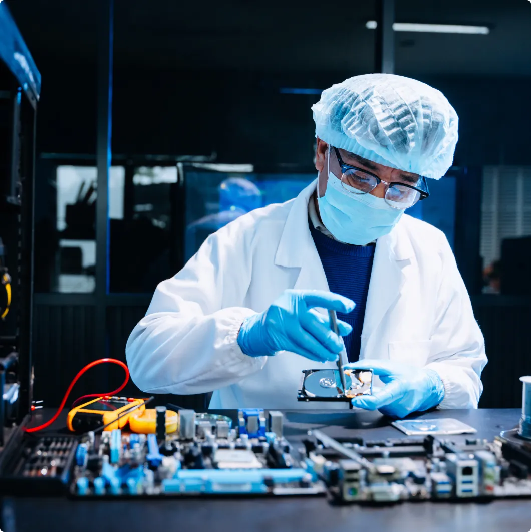 Technician working on electronics