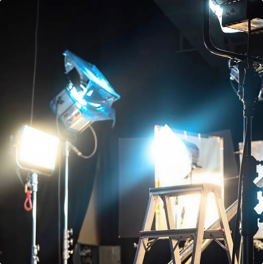 Film lighting on a studio set