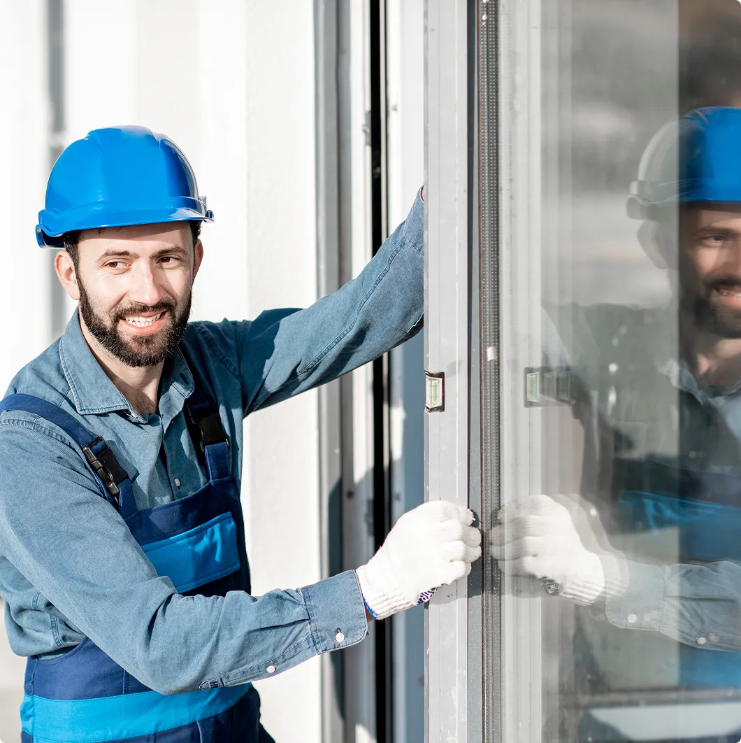 Worker fitting a window