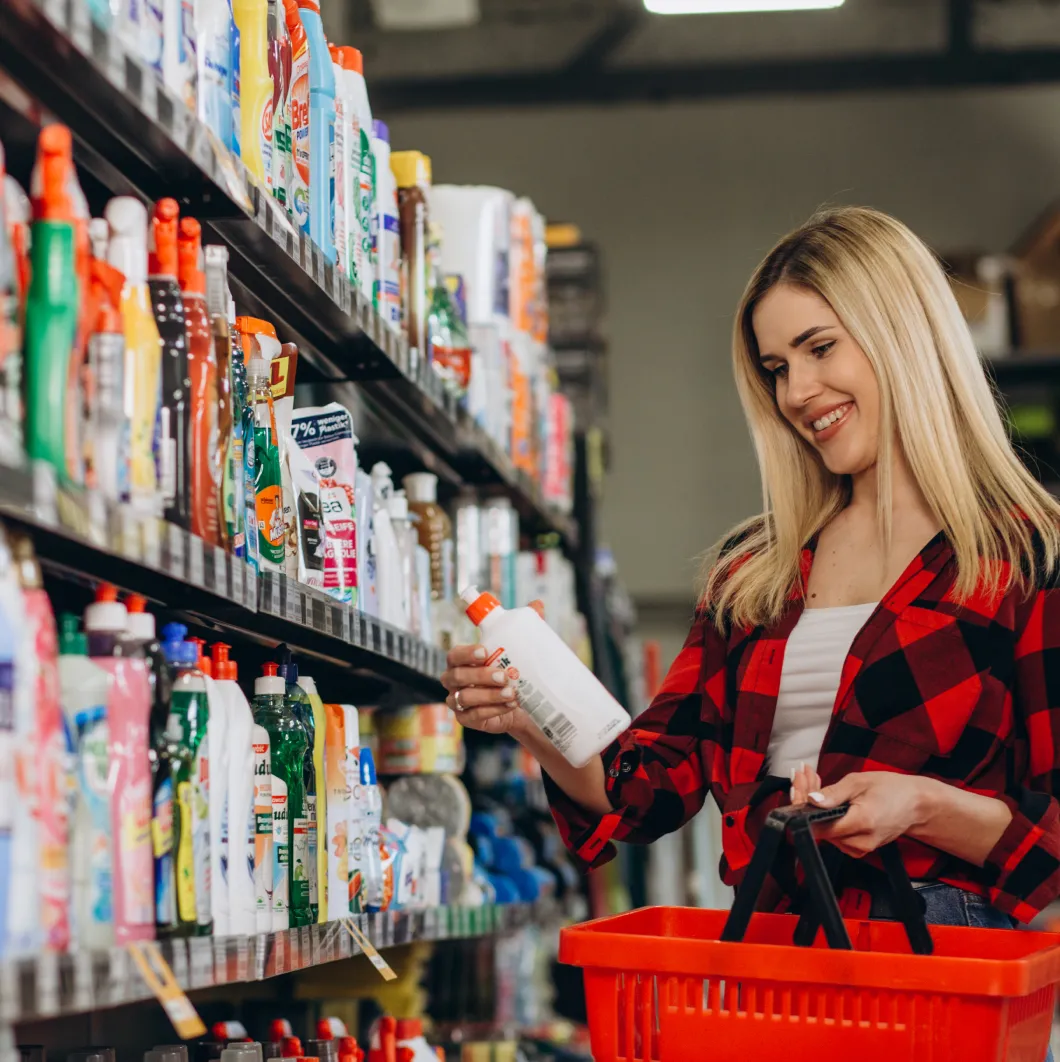 Cleaning products on store shelves