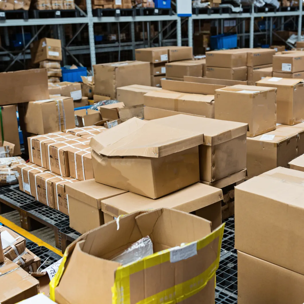 Cardboard boxes on a warehouse conveyor