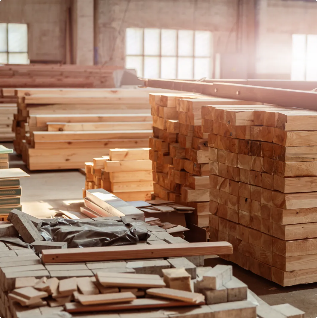 Stacks of timber in a yard