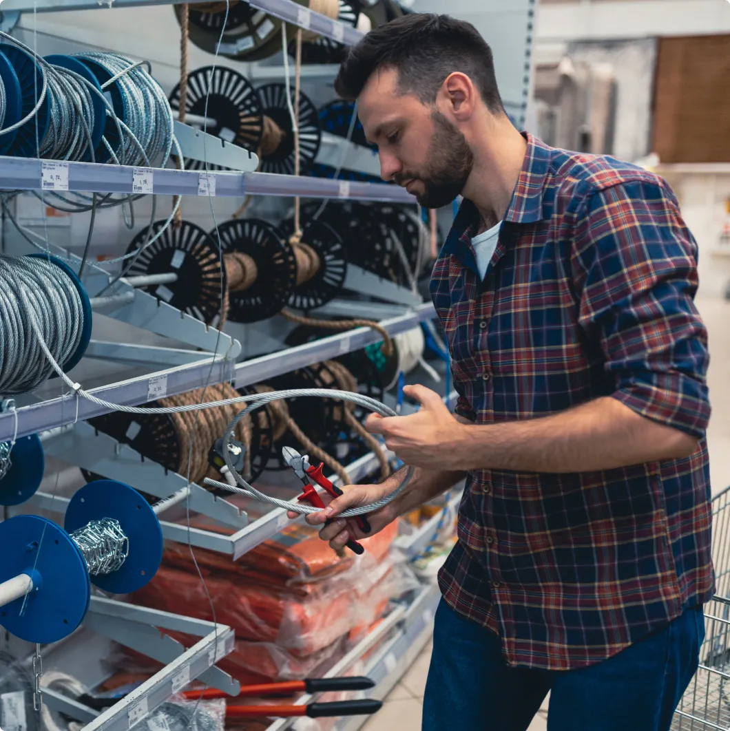 Man working on motors in a parts store