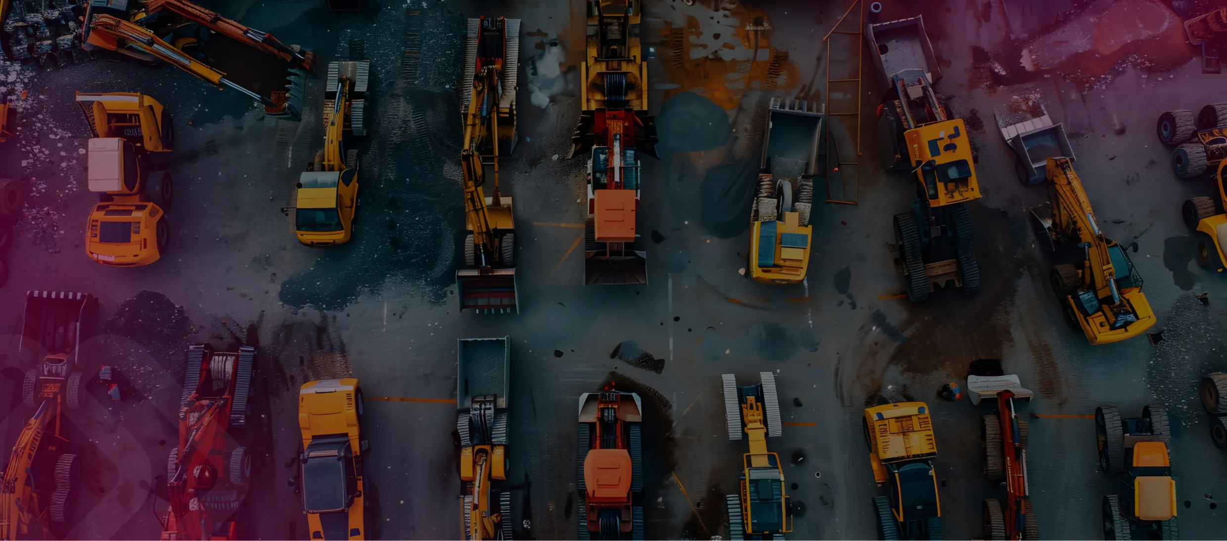 Aerial view of construction machinery in a yard