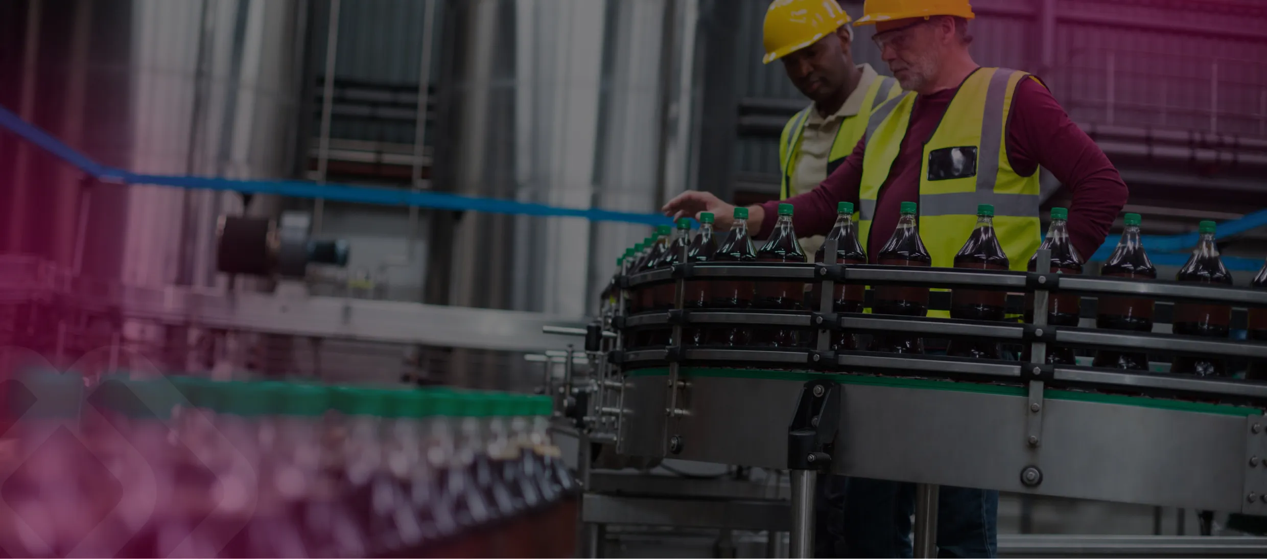 Workers on a bottling production line