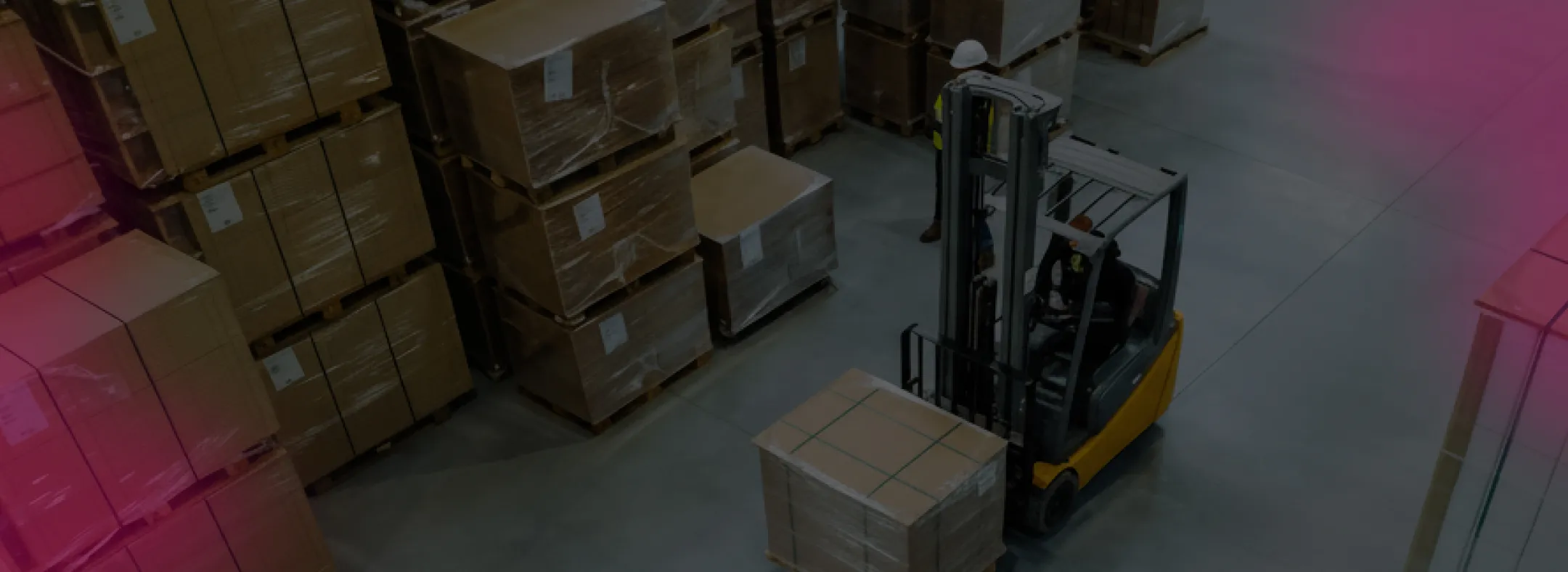 Forklift with boxes in a warehouse