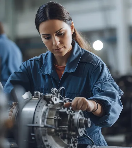 Mechanic inspecting an engine component