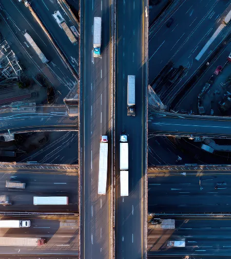 Aerial view of lorries on a road