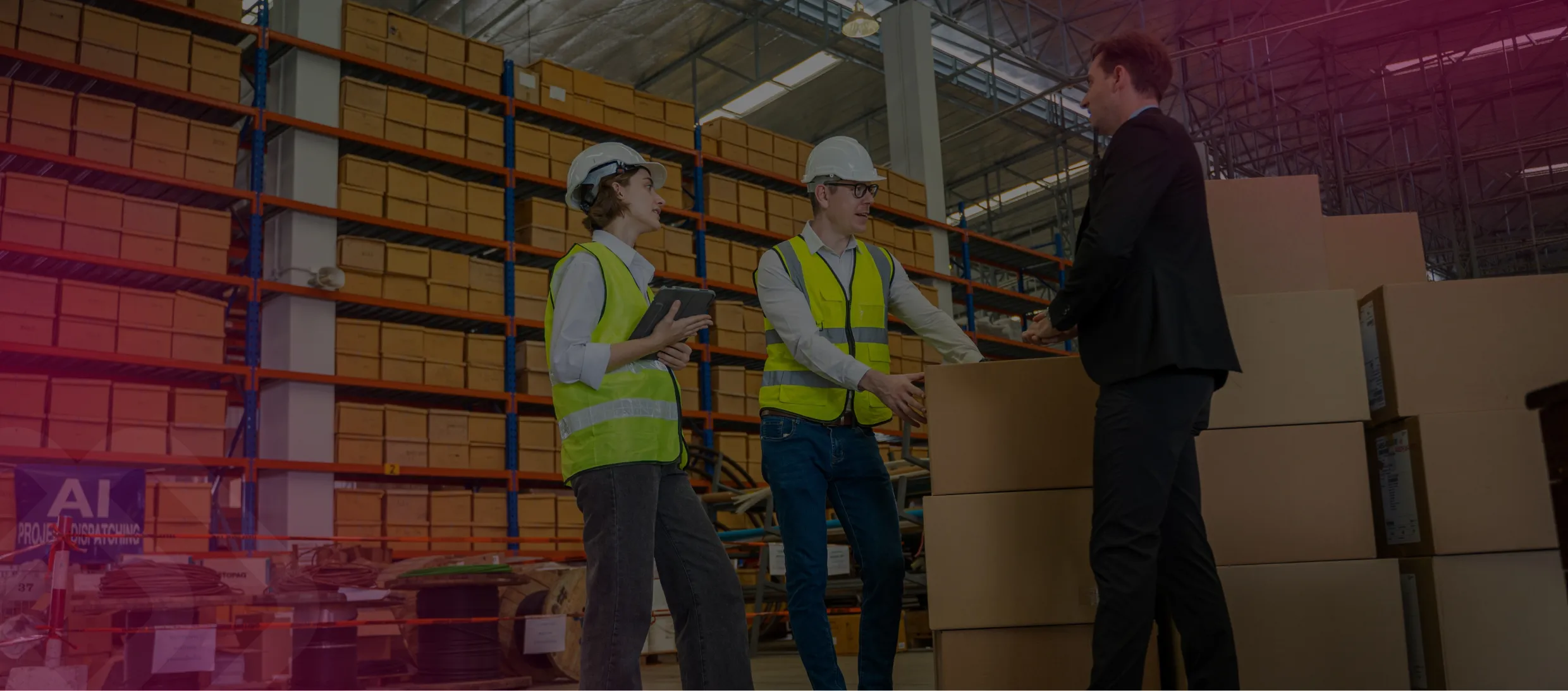 Two managers talking in a warehouse