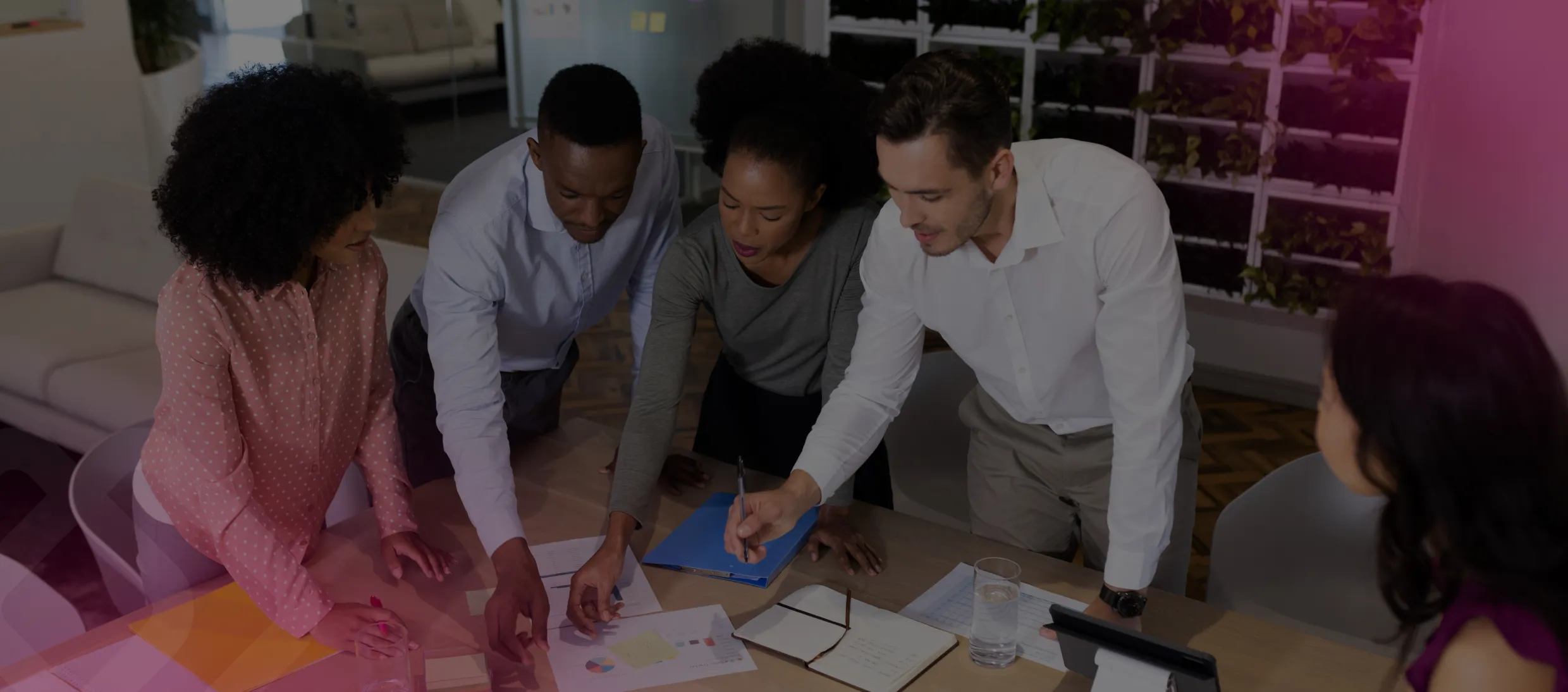 Team collaborating around a table