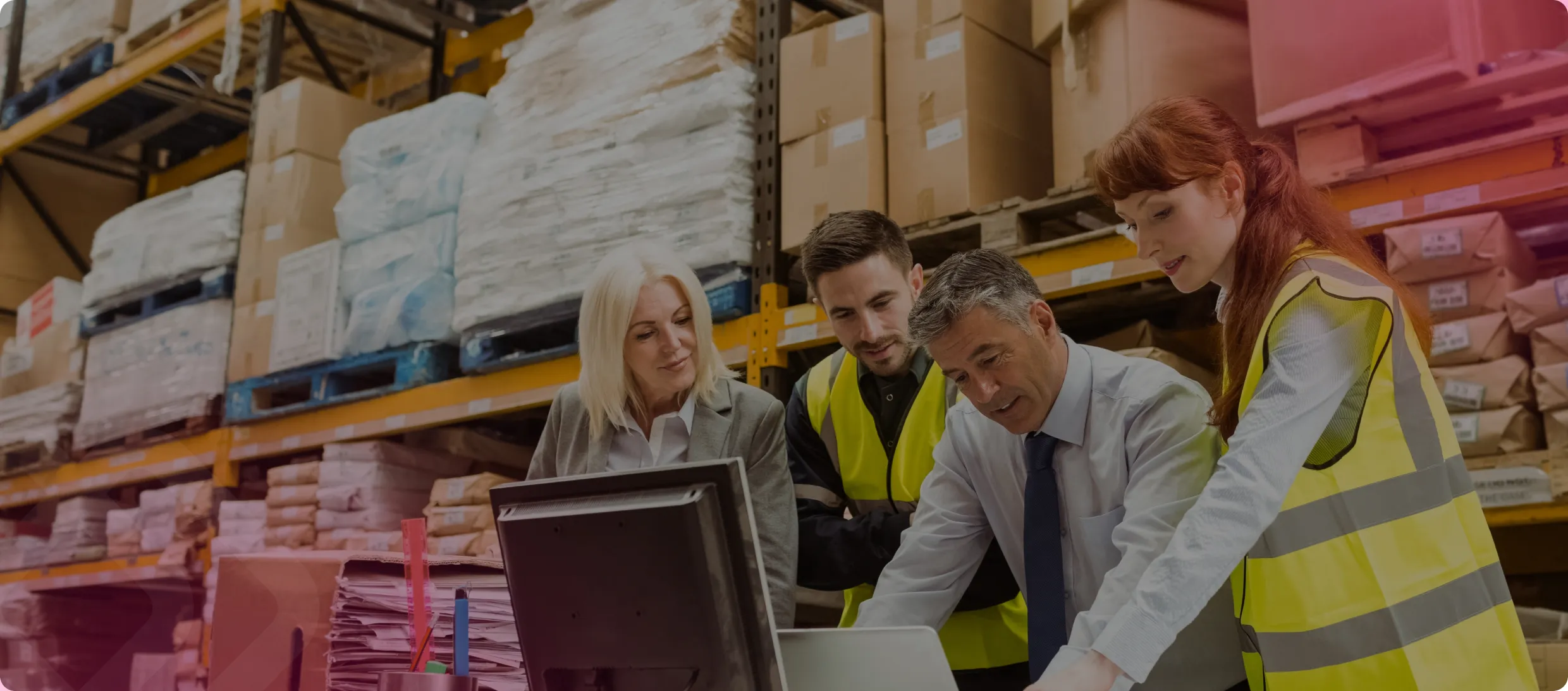 Staff with a laptop in a warehouse