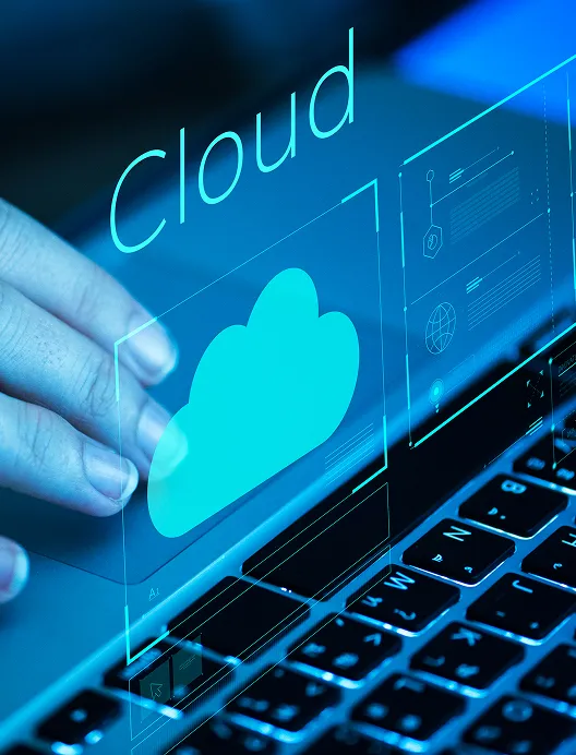 Cloud computing graphic over a keyboard