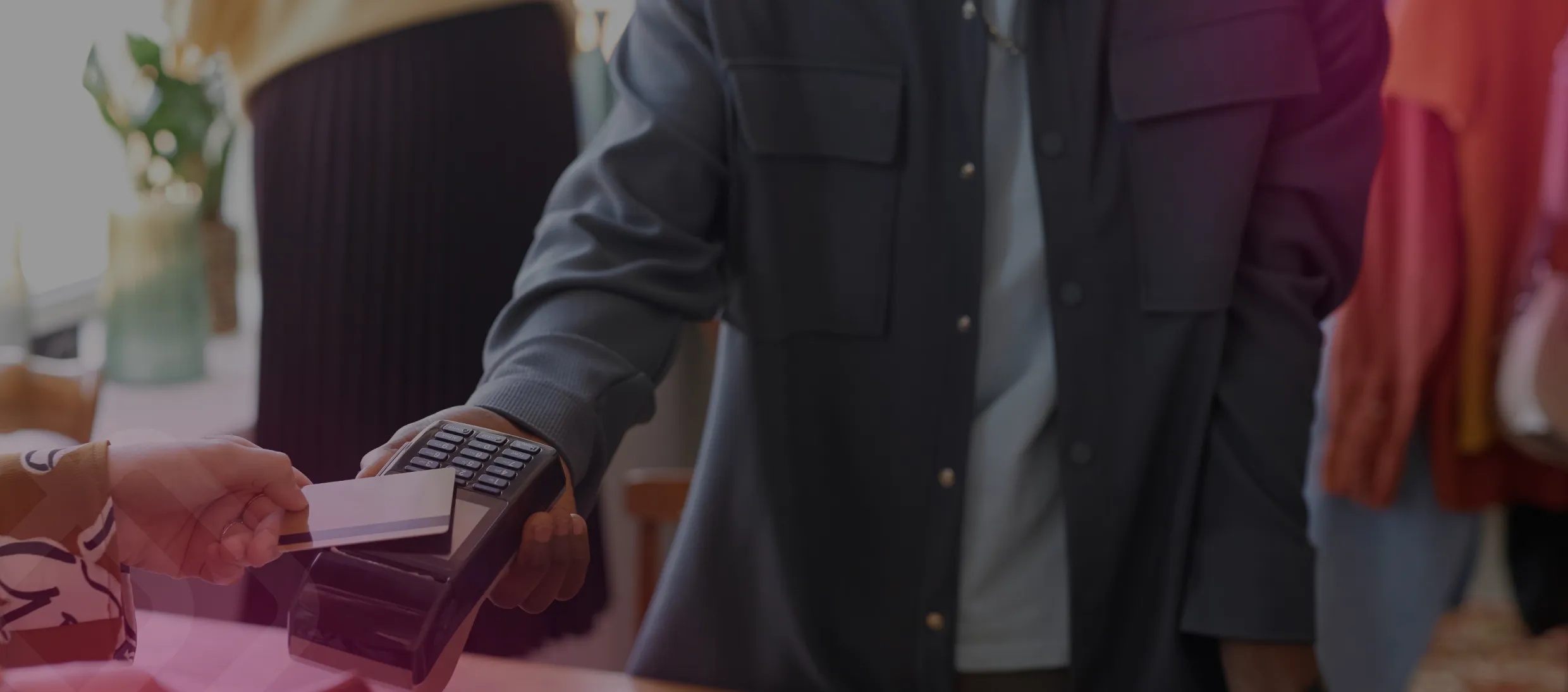 Hands using a card machine