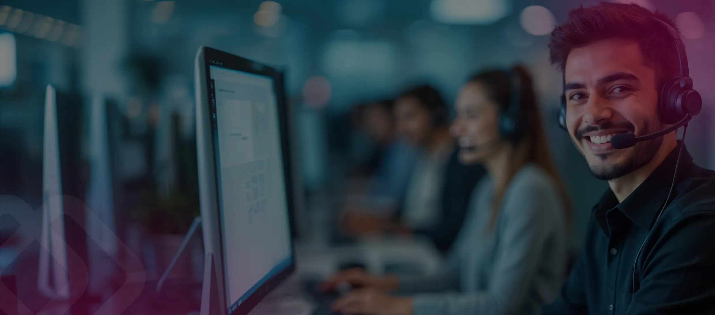 Call centre team at computers
